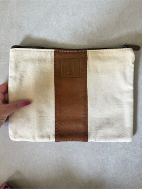 Cream & Brown “J” Cosmetic Pouch